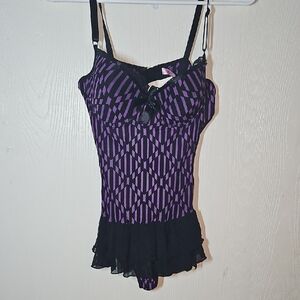 Purple and Black Geometric Bodysuit